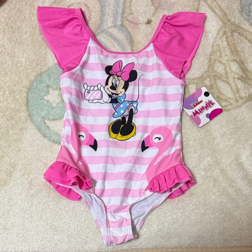 Minnie Mouse Pink Striped One-Piece Swimsuit